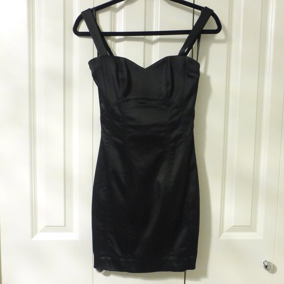 BEBE black satin party cocktail dress with adjustable straps - Picture 1 of 7